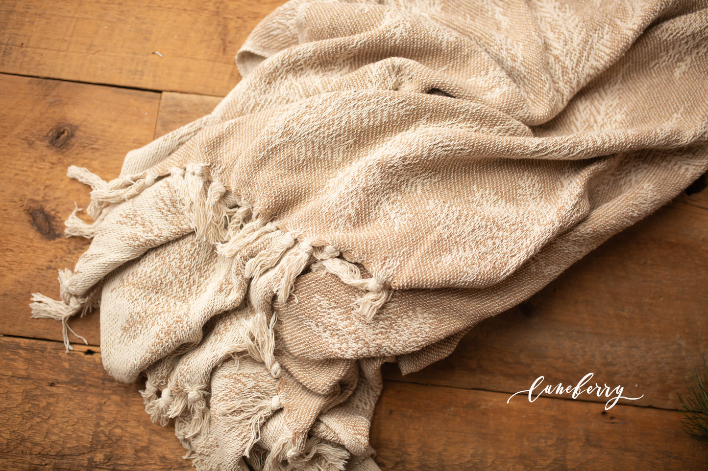 Holiday Cream Leaf Throw with Fringe