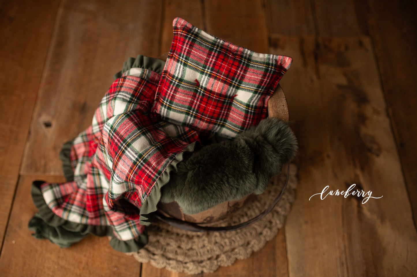 Pooh Bucket set -Green & Plaid