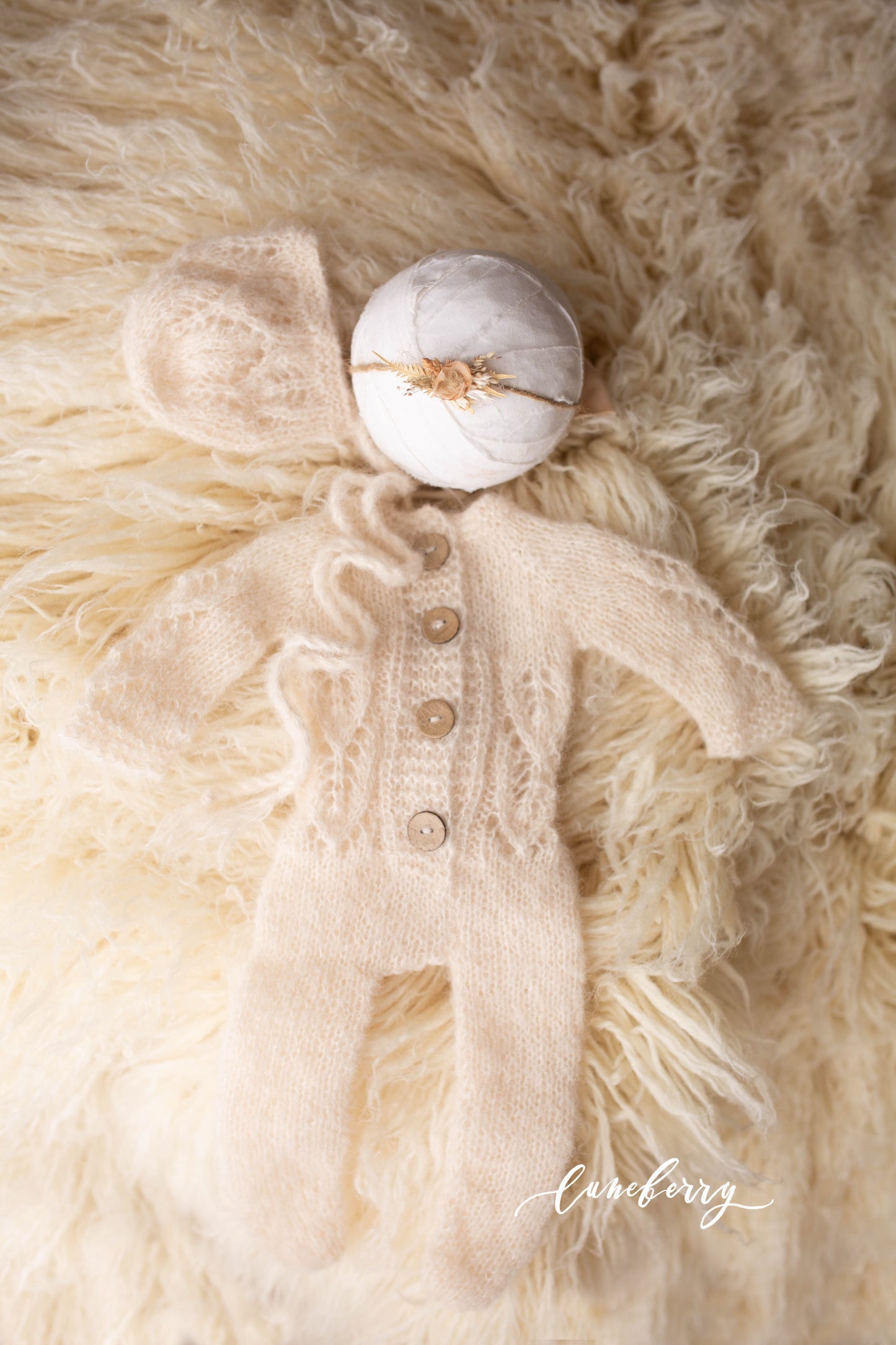 CREAM LACE KNIT ROMPER SET - Winter White Flokati Matching Knits