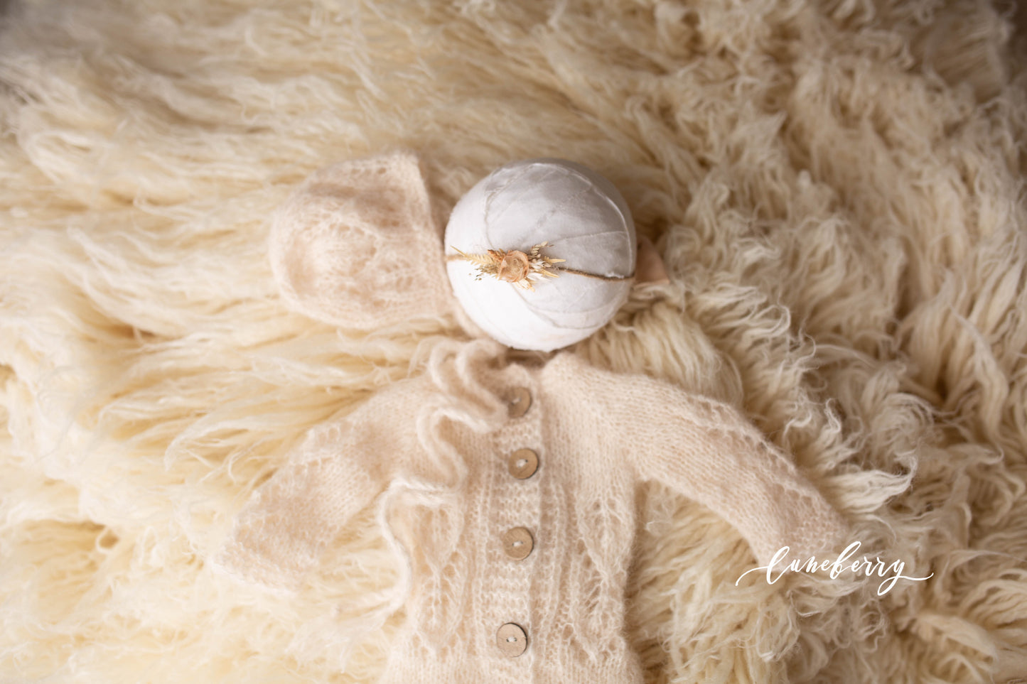 CREAM LACE KNIT ROMPER SET - Winter White Flokati Matching Knits