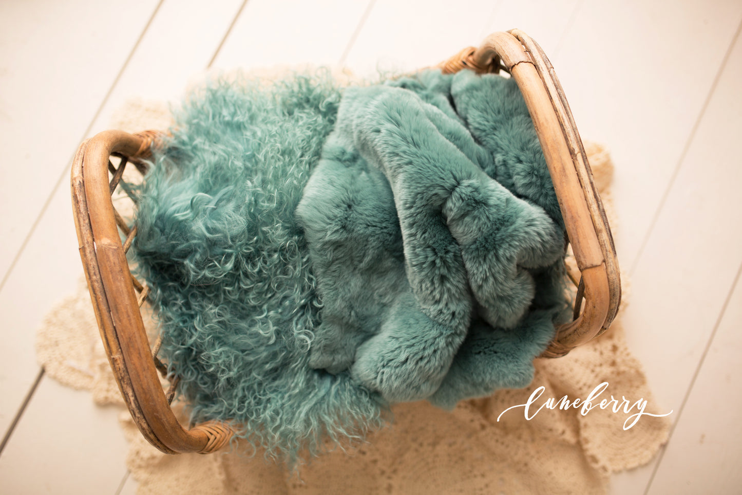 Teal Sheepskin & Rabbit Fur