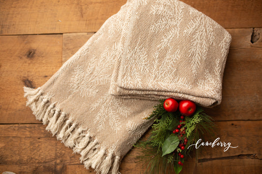 Holiday Cream Leaf Throw with Fringe
