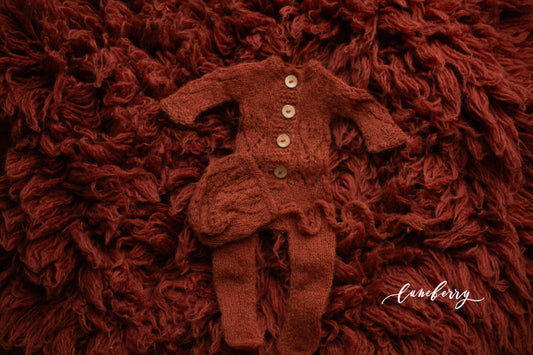RUST Lace Detail Footed Romper and Bonnet