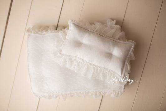 Mattress Cover -White Polka Dot Ruffles