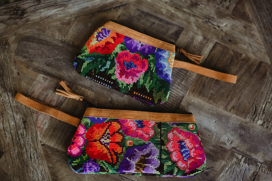 Mayan Huipil wristlet bags -Set 01 Roses
