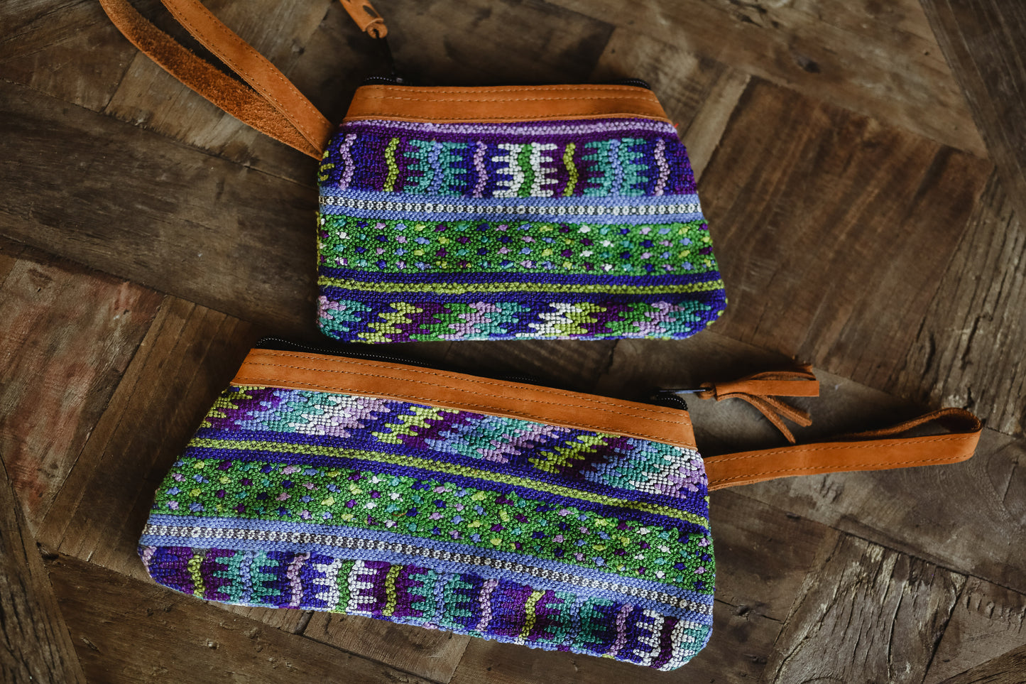 Mayan Huipil wristlet bags -Set 03 Blue Pattern