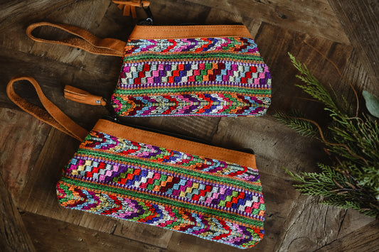 Mayan Huipil wristlet bags -Set 07 Green lines