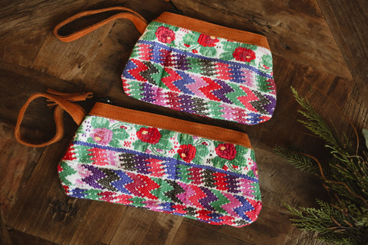 Mayan Huipil wristlet bags -Set 09 Red, Blue, Green