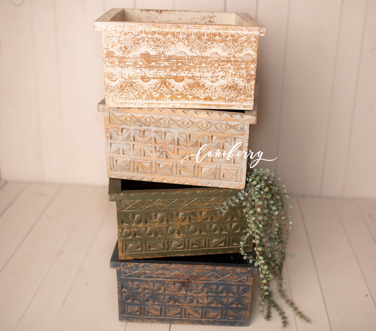 Carved drawer & crate - multiple finishes