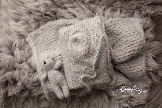 Perfect Light Grey flokati + Deluxe knit set